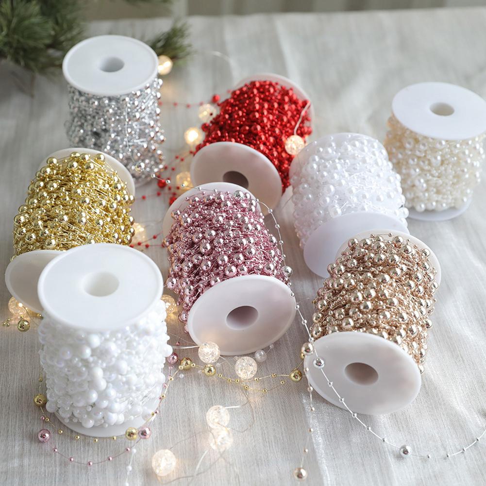 1 Roll 10m Christmas Decoration Bead Chain Christmas Tree Decorations Pearl Beads Chain Hanging Ornament Christmas Decor
