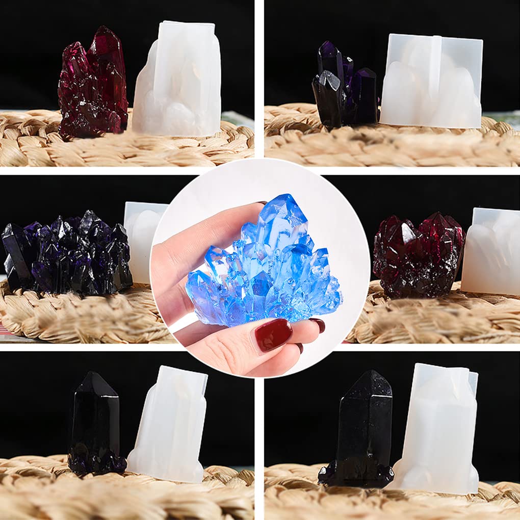 FineInno Crystal Mineral Silicone 6 Natural Quartz Soft Crystal Good Luck Hexagonal Pendulum Epoxy UV Resin DIY Mold of 6 Molds, Types, Gemstone,
