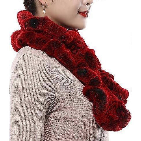 Women's Fur Scarf Rabbit Fur Apron Wavy Fur Scarf Winter Knitting Plush Scarf