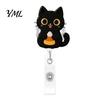 Decorative Badge Holder for Doctors Halloween Black Cat Pumpkin Reel, Retractable with 360 Degree Rotating Clip, Student Id Card Protector Acrylic