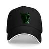Grünes Wolfsgesicht Logo Schwarze Baseballkappe Klassische Verstellbare Mütze für Outdoor Freizeitkleidung Stilvolles Design für den täglichen Gebrauch