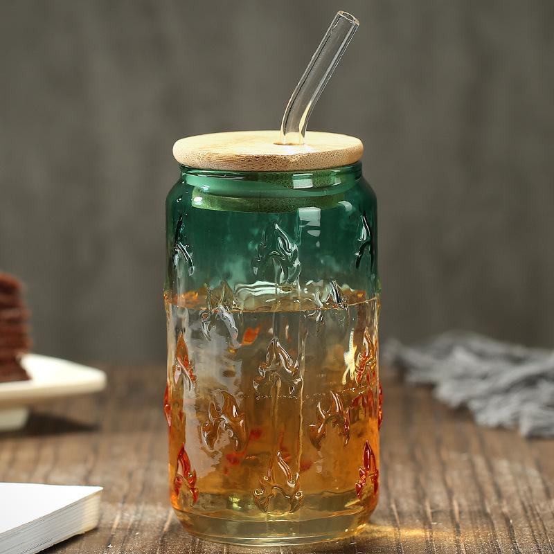 Glass straw cup Adult glass cup Coke cup Household water cup with straw Female student beverage cup Glass