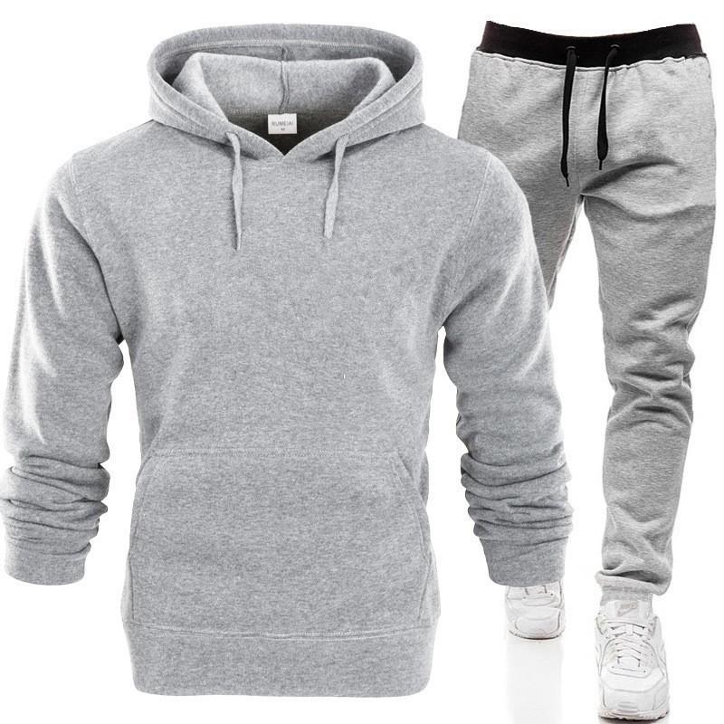 Men's Hooded Solid Color Pullover Set Two-Piece Sweater Sport Pants
