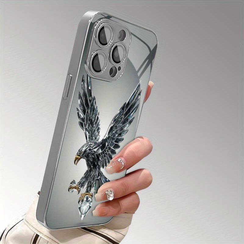 Light Luxury Crystal Eagle Pattern Glass Electroplated Silver Phone Case For Samsung Galaxy S25 S24 S23 Ultra Plus FE Cover