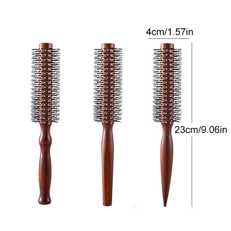 Anti-Static Wooden Handle Salon Styling Drying Tool Round Hairdressing Curling Massage Roller Comb For Real Hair Wigs Barber