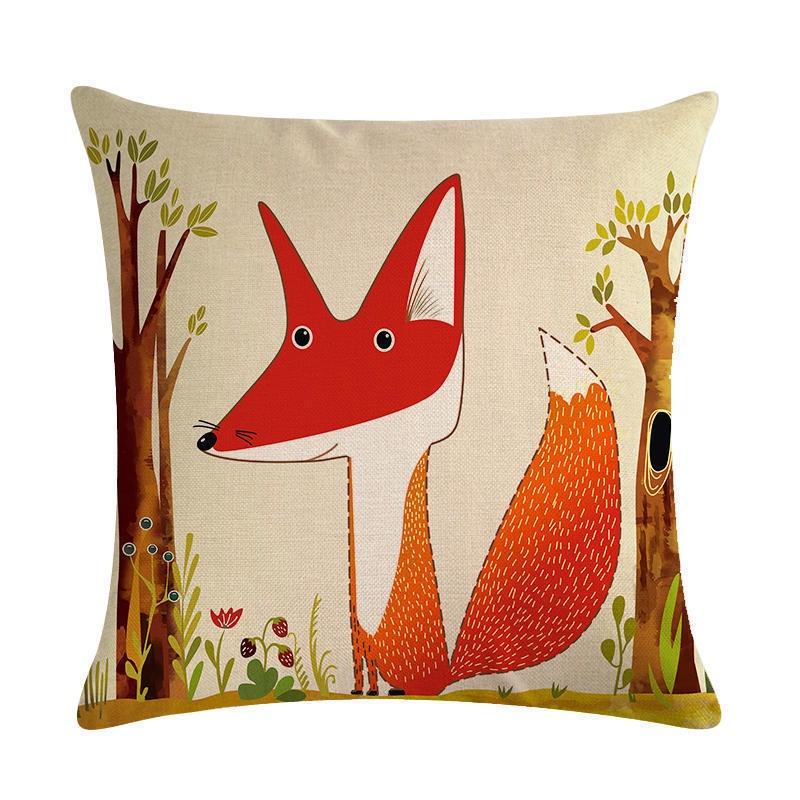 18 Fox Cartoon Linen Cotton Pillow Case Cushion Cover Sofa Home Decor Square