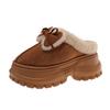 Cotton slippers women's winter fashion bow bag head velvet warm indoor and outdoor wear heightened thick bottom fluffy slippers