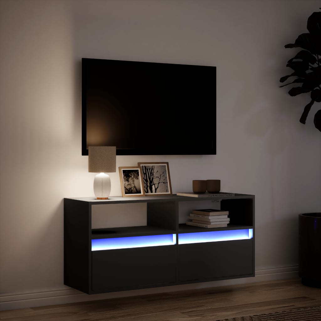 Wall Mounted TV Cabinet with LED Lighting Black 100 X 31 X 45 Cm