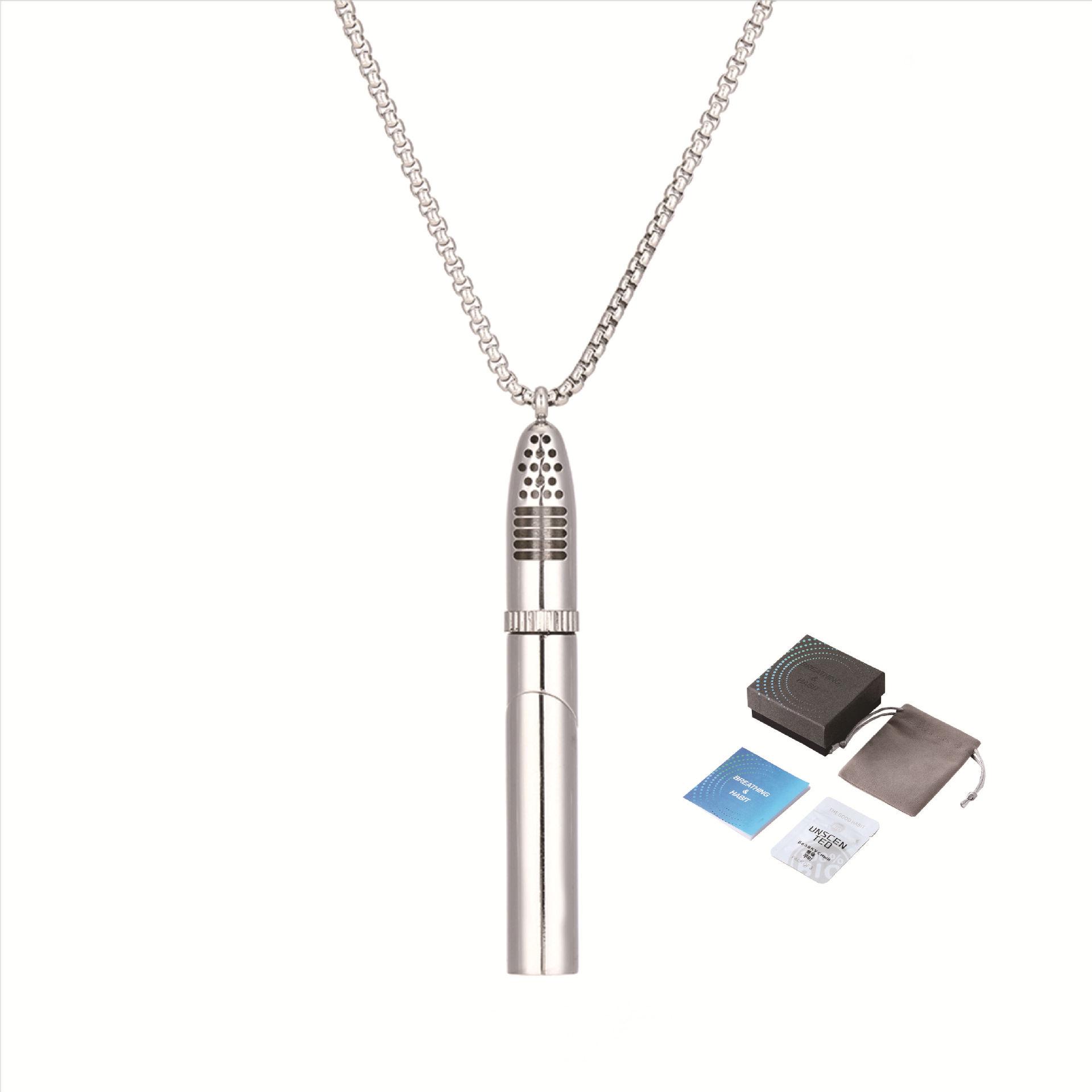 

Rocket Perfume Bottle Necklace Stainless Steel Glossy Pendant Geometric Engraved Pendant Threaded Open For Aroma Cotton Refill срібний