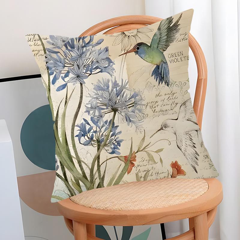 New Spring Flower Bird Pillow Temu Flower and Bird Series Printed Pillow Case Linen Cushion Cover Living Room