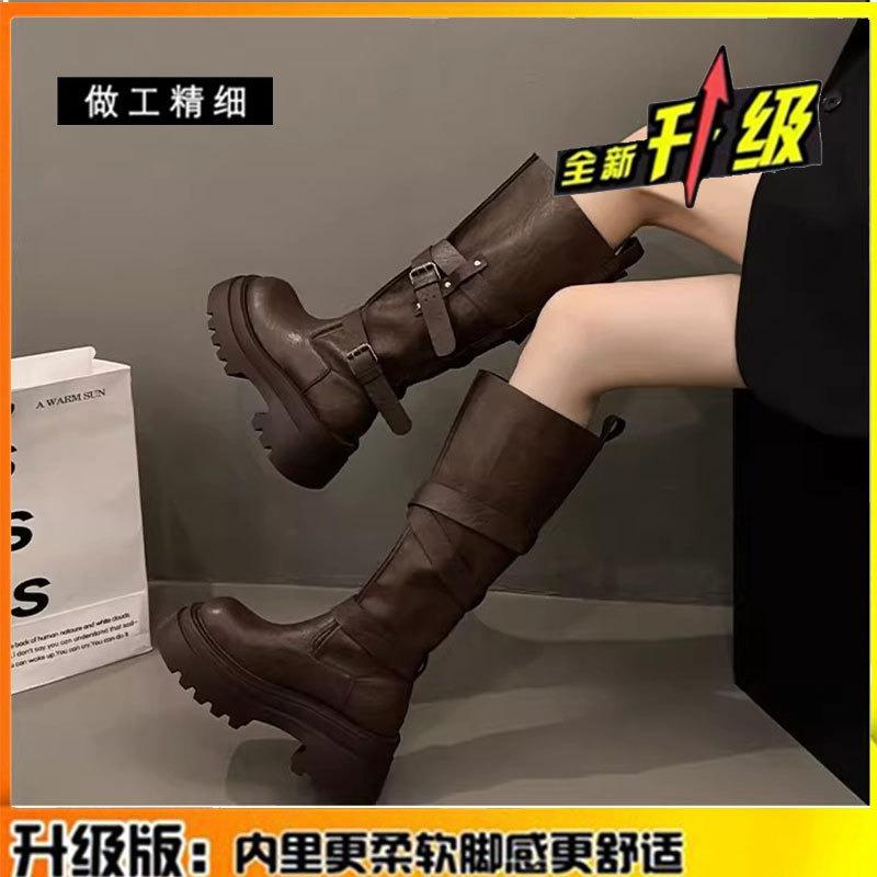 cm thick-soled boots women's autumn and winter new leather boots Maillard knight boots tall thin boots