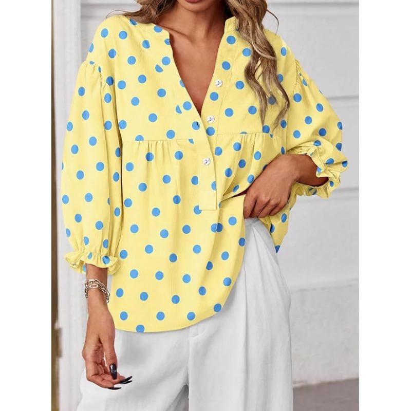 Blusa de Mujer con Lunares Mangas Abullonadas Corte Holgado
