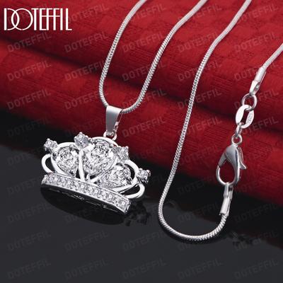925 Sterling Silver Crown Zircon Pendant Necklace Fashionable Wedding Jewelry