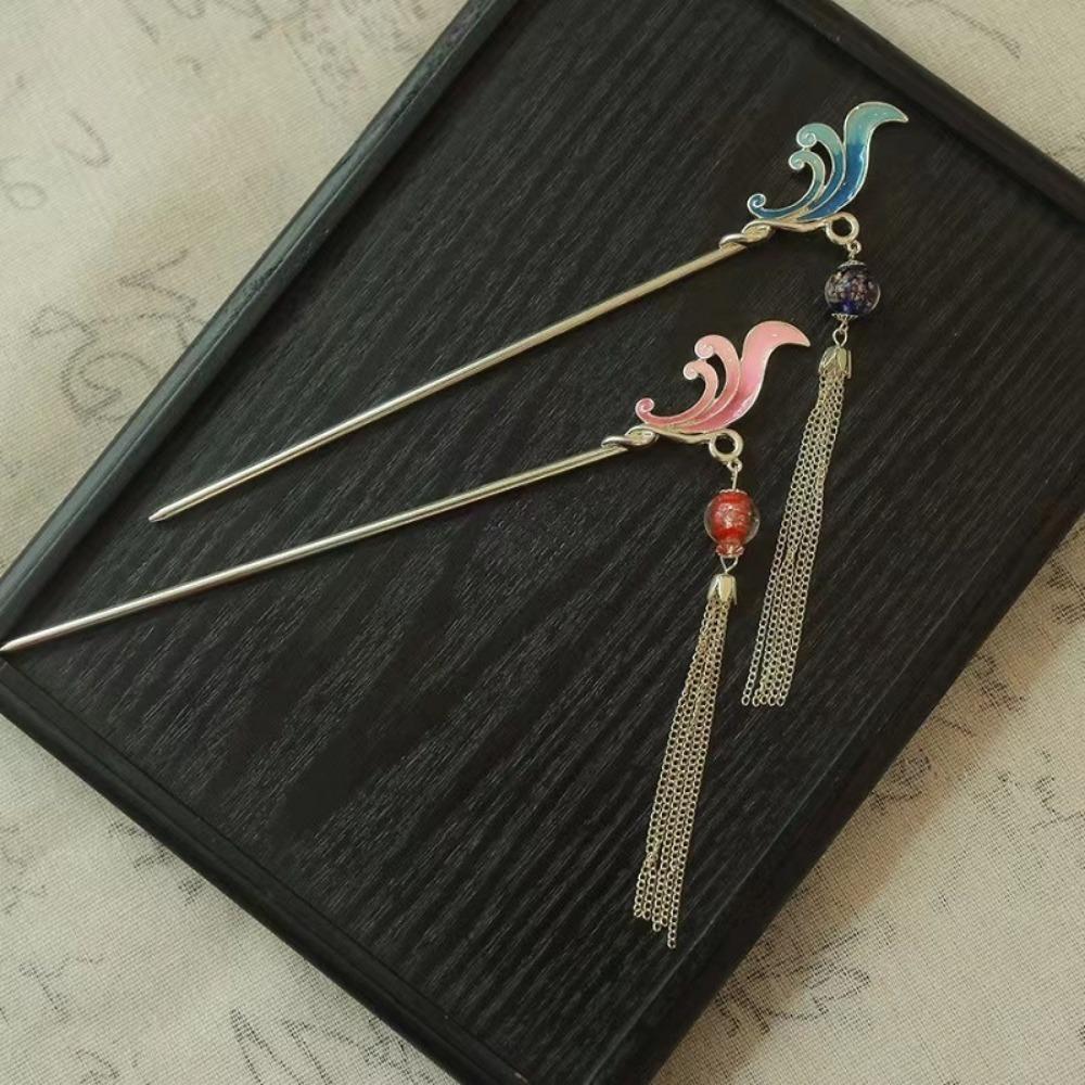 Vintage Tassel Swaying Hairpin Chinese Antique Hair Jewelry for Women Hanfu Step-Shake Clip with Accents Bridal Hair Accessory