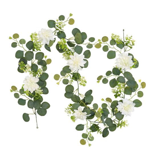 Artificial Eucalyptus Garland with Flowers Faux Floral Greenery Garland for Wedding Table Centerpiece Party Ceremony