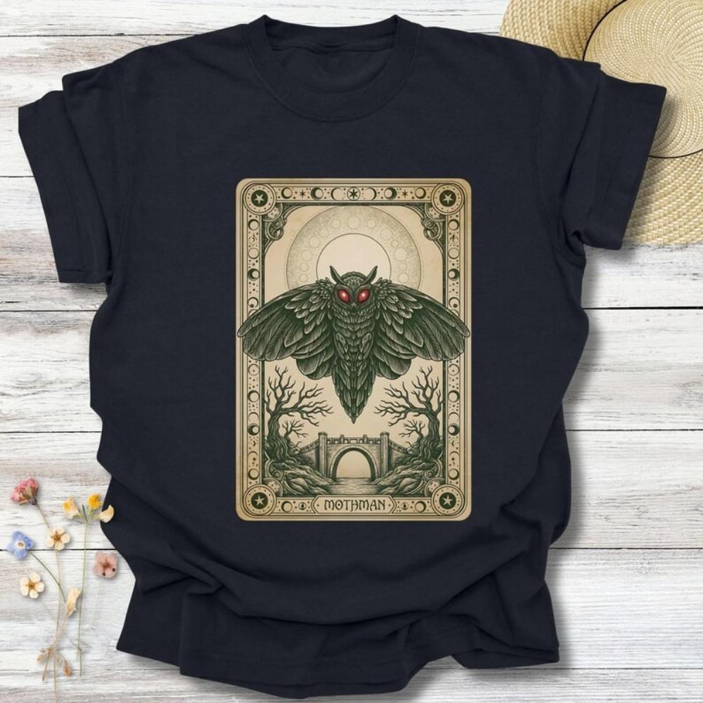 Mothman Tarot Tshirt Cryptid Graphic Tee Mythical Creature Paranormal Clothing Occult Fashion Mens Daily Life Cotton Tshirt