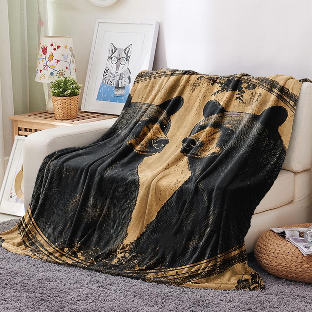 Black Bear Print Flannel Blanket, High Quality Comfortable for All Seasons, Home Decor, Warmth and Comfort, Perfect for Christmas Gifts