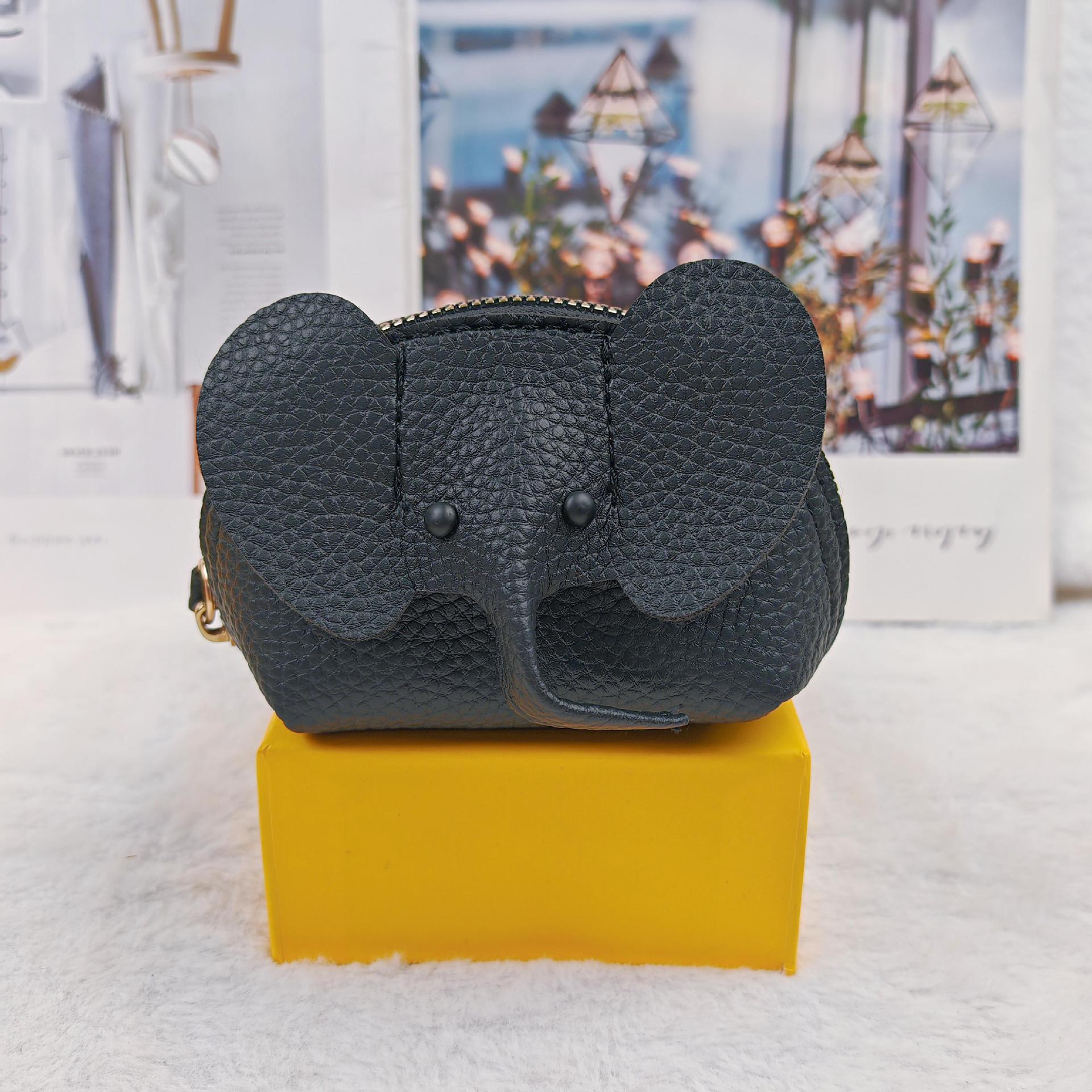 

New leather baby elephant change bag women s bag pendant creative card bag storage port red envelope zipper change bag чорний