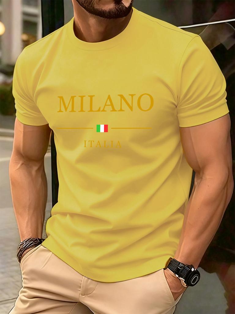 Milano Italien Letter Print Herren T-Shirts Baumwolle Sommer Oversized Rundhals Oberteile Kurzarm Weiches T-Shirt Lässige Herrenbekleidung