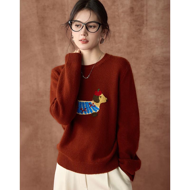 Women's 100% Merino Wool Dog Jacquard Sweater