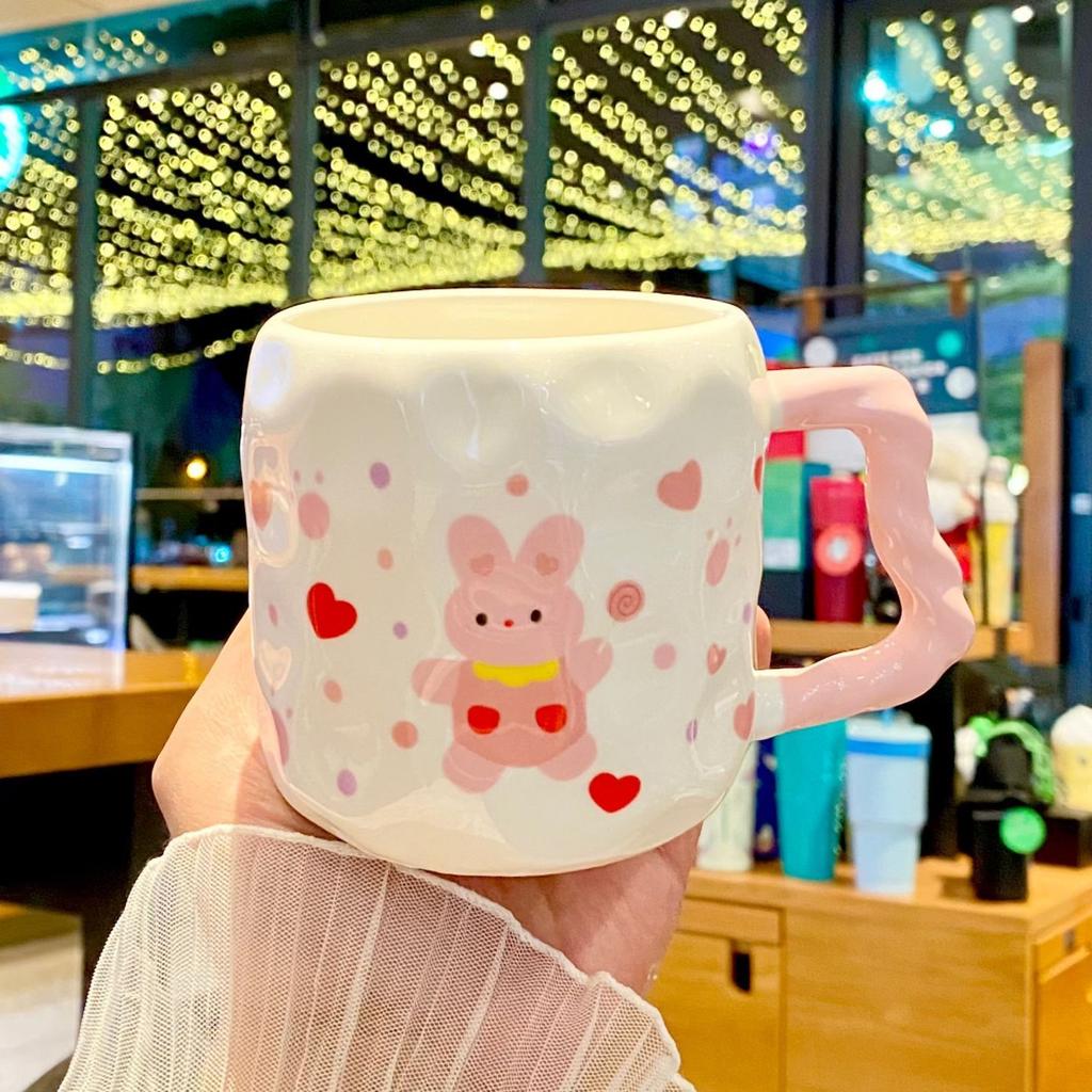 Cute Cartoon Cup Straw Cup Ins Style Mug with Lid Home Gift for Girls Birthday Couple Cup Ceramic Cup