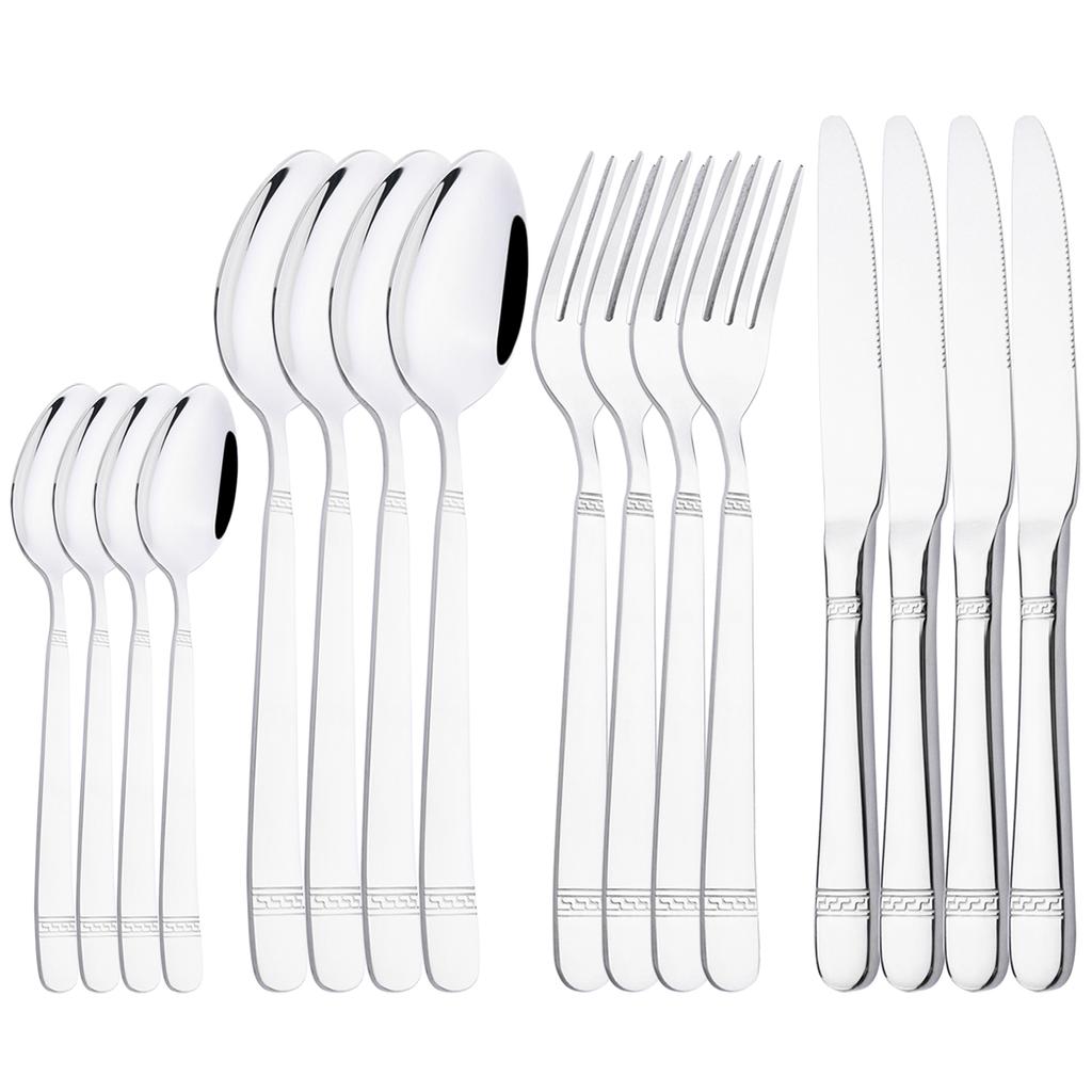 16Pcs Silver Cutlery Set Knives Fork Coffee Spoon Dinnerware Western Stainless Steel Tableware Flatware Set Silverware Kitchen Kit