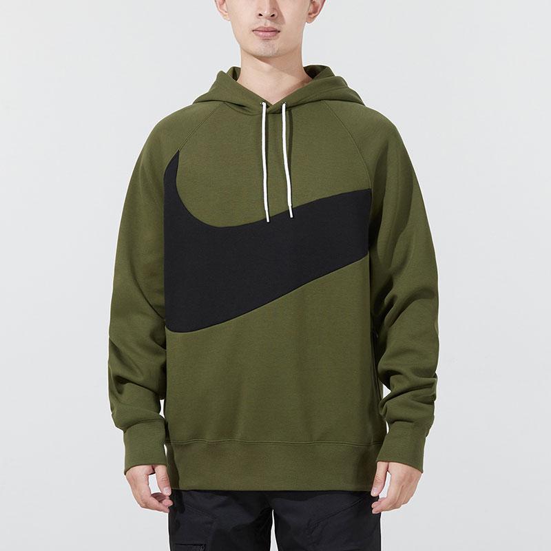 Nike Sportswear Swoosh Tech Fleece Hoodie With Large Logo Print Men Tops Military-Green DD8223-326