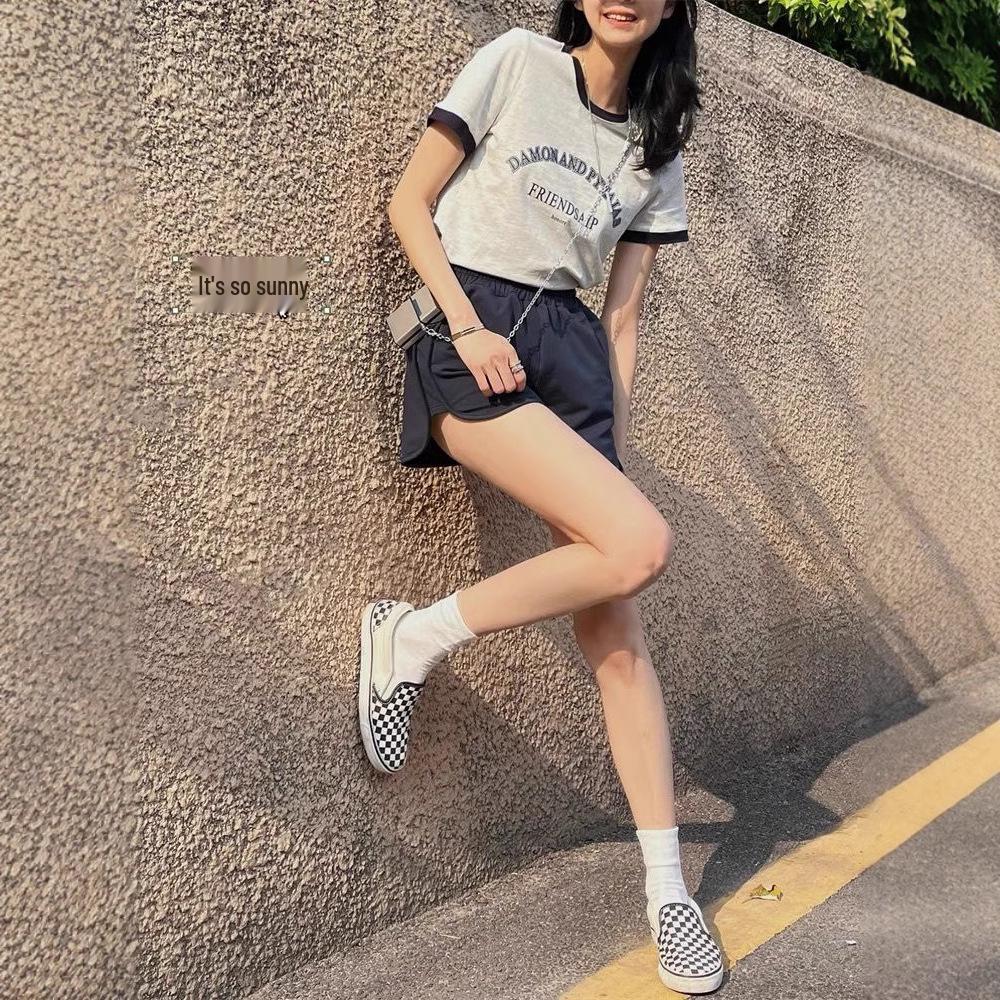 

2025 Sportswear Women s Korean Style Loose Summer Two-Piece Set - Short Sleeve & Shorts for Casual Running Large темно-синього кольору