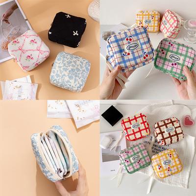 Kawaii Tampon Pouch Portable Feminine Hygiene Bag Teen Girl Organizer Menstrual Pad Holder with Zipper for Lipstick, Keys & Cash