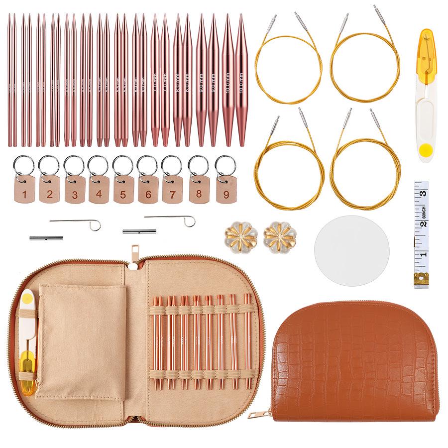 Bolsa Portátil de Cuero para Accesorios para Agujas Circulares Desmontables y Lana
