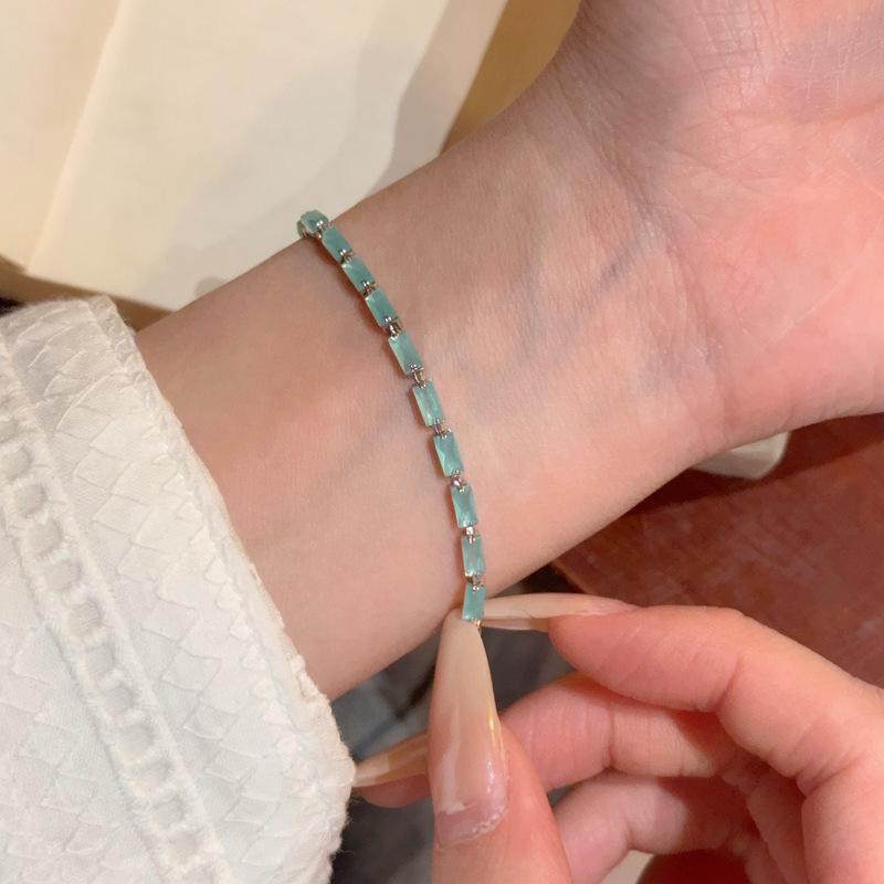 Elegant Silver Sea Blue Zircon Beaded Bracelet for Women - 2026 Niche Design Hand Jewelry