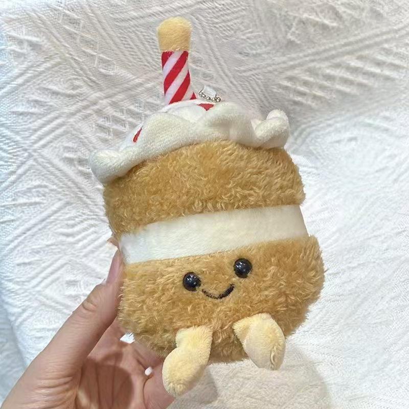Internet Celebrity Cute Cake Candles & Milk Tea Cup Plush Doll Keychain Ornaments