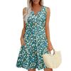 Damen Sommerkleider Lockeres V-Ausschnitt Ärmelloses Sommerkleid Kleid Mit Taschen