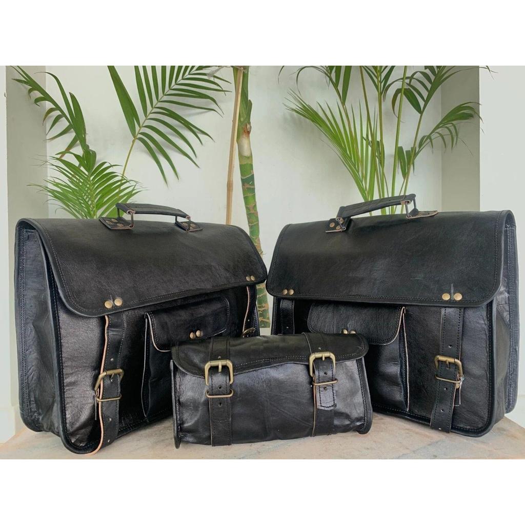 Motorcycle Pouch Leather Two Bags Panniers Saddle Bag Saddlebags Father Day Gift