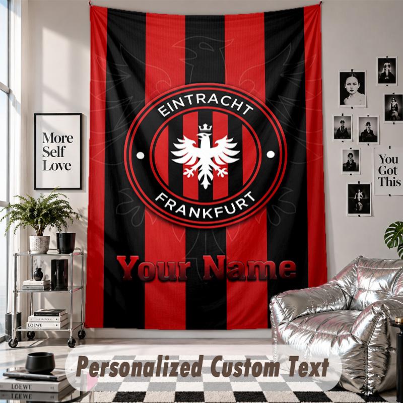 Wall Hanging Tapestry With Custom Name & Text, Eintracht Frankfurt Decorative Tapestry For Bedroom