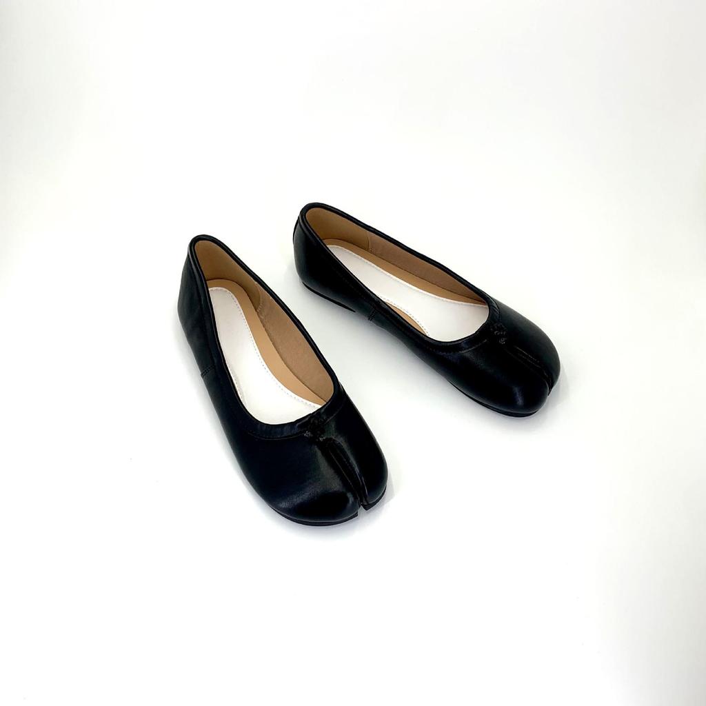 Genuine Leather Pig's Hoof Split-Toe Shoes: Versatile Flat Loafers for Women