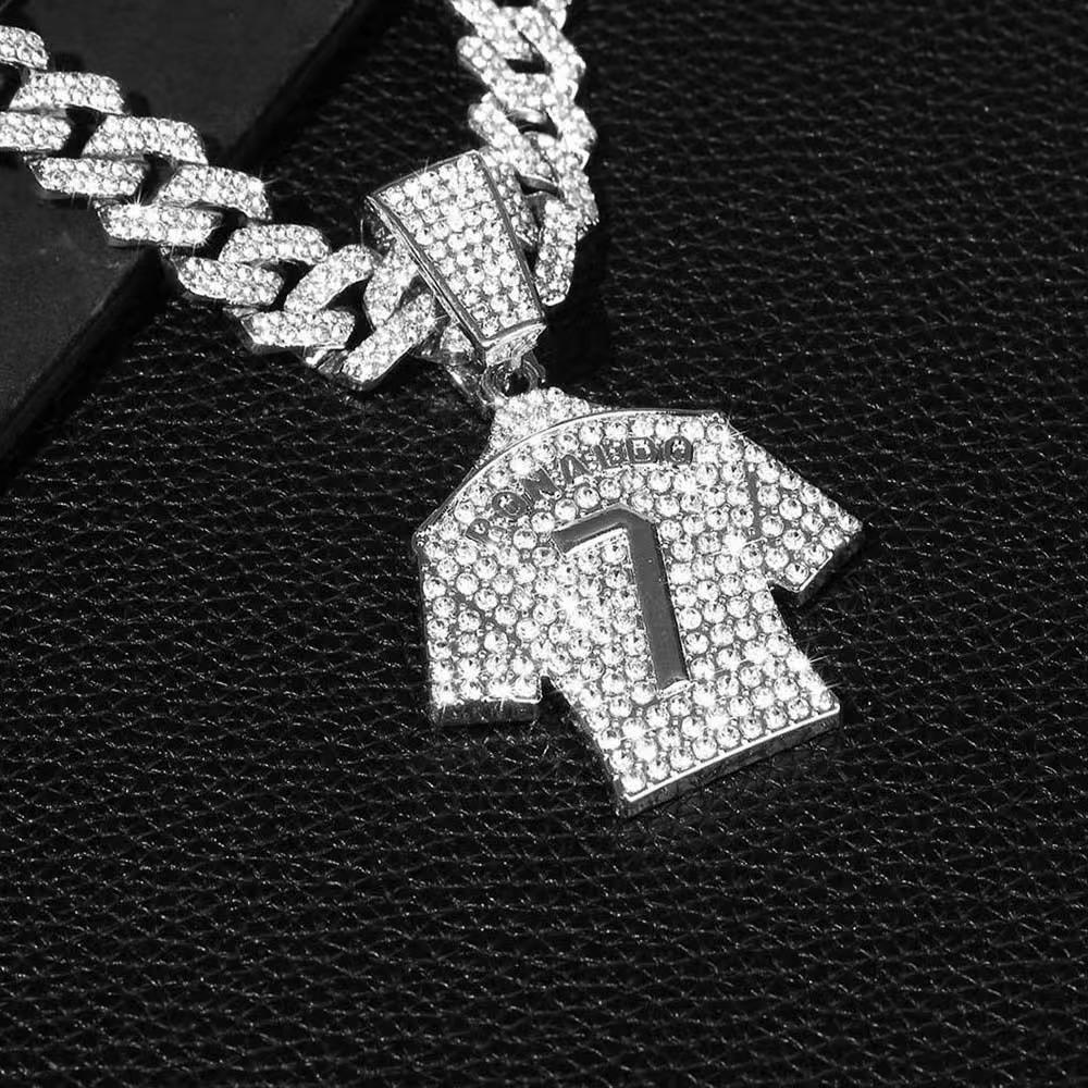 Cristiano Ronaldo Rhinestone Jersey Pendant Gold-Plated Cuban Necklace