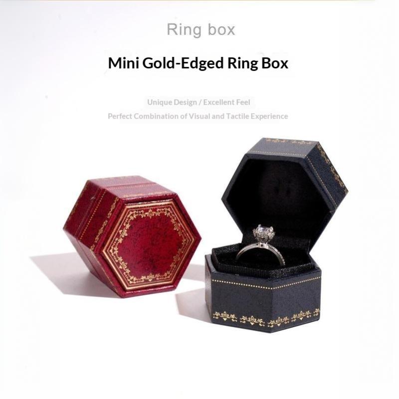 Vintage Hexagonal Velvet Ring Box Delicate Embossed Jewelry Storage Case For Proposal Wedding Jewelry Display Use