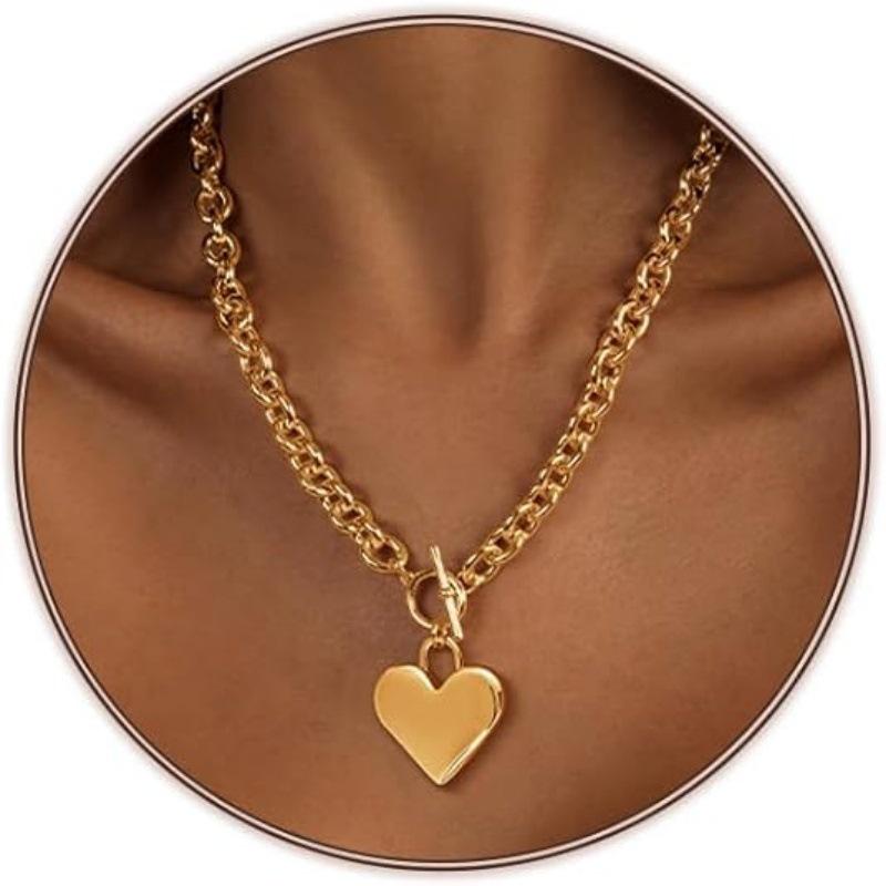 18K Gold Plated Heart-Shaped Pendant Necklace – Hip Hop Style, Fluffy Sweater Chain