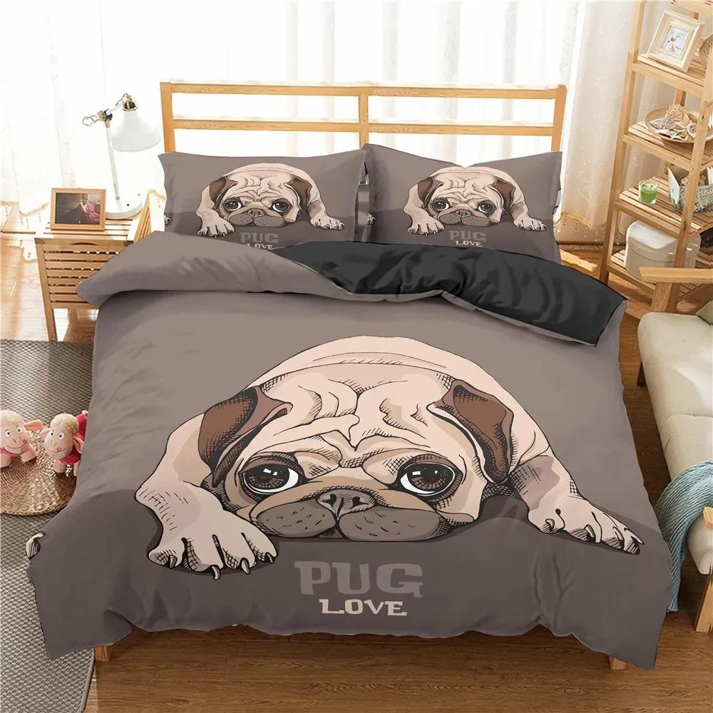 Cozy Lightweight King Queen 3d Cartoon Pug Dog Lovely Home Pet Puppy Pattern Size Cute Animal Theme Soft Comforter