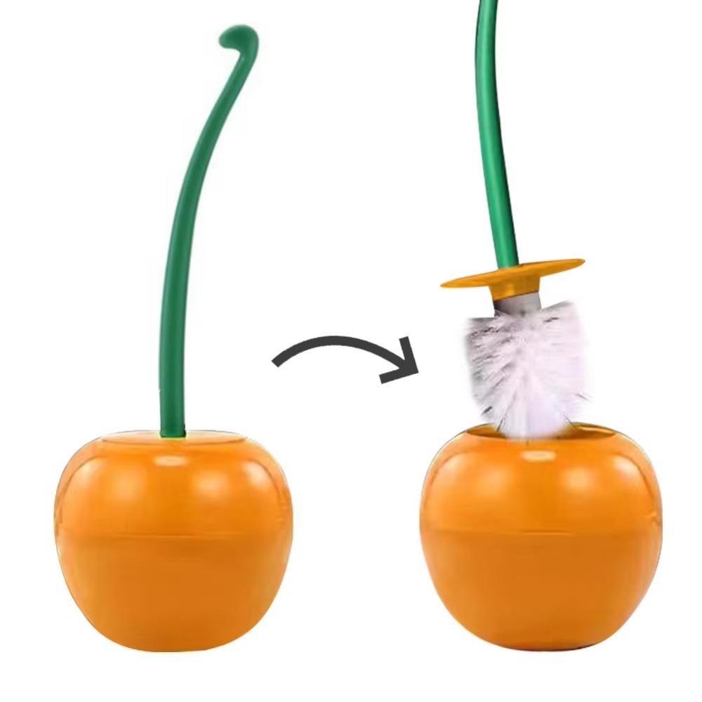 

Red Cherry Toilet Brush Long Handle Soft Hair Toilet Brush Holder Set Toilet Cleaning Household Brush Holder Set Lavatory Use помаранчевий