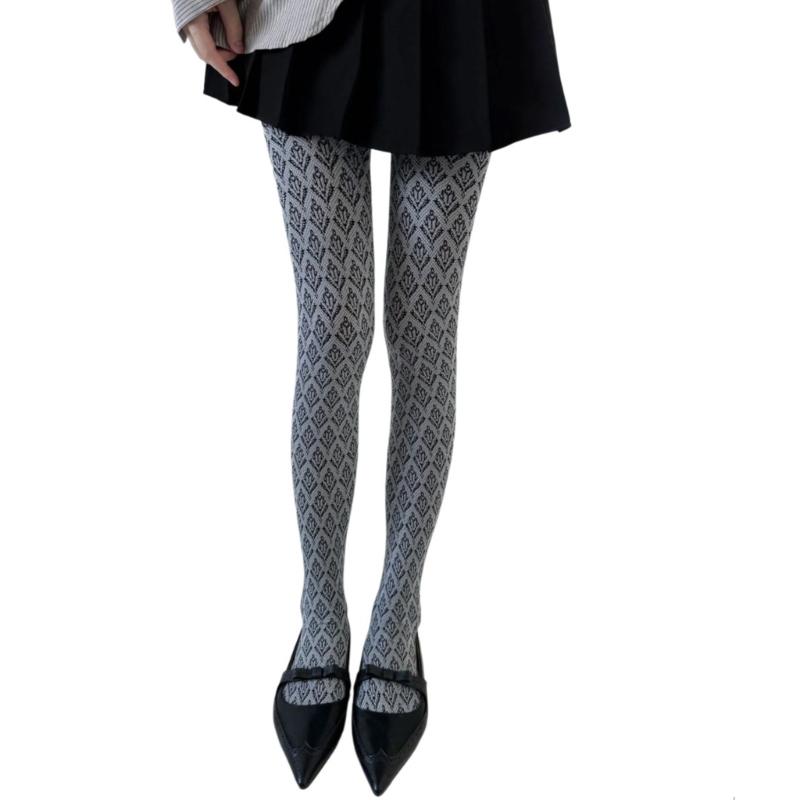 Women Vintage Sweet Girls Slimming Pantyhose Stockings Dark Floral Patterned Opaque Silky Skinny Tights Leggings Hosiery