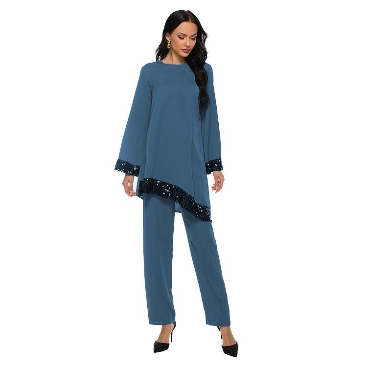 Yiduo Duo Damen Ethno Pailletten Patchwork Kurzarm Set 21013
