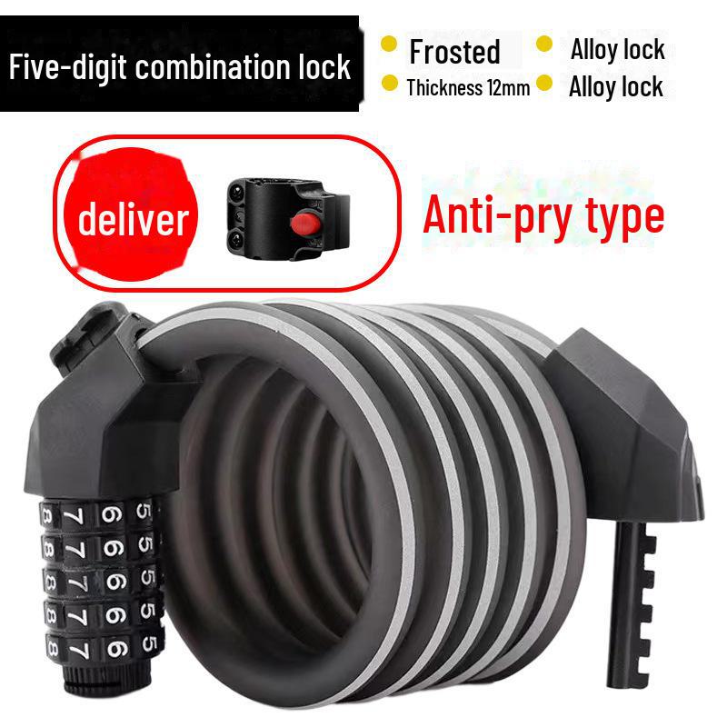 Universal Bike Lock: Anti-Theft Password Lock for Mountain Bikes & E-Bikes, Leather Ring, Portable Thick Cable Lock, Durable & Secure.