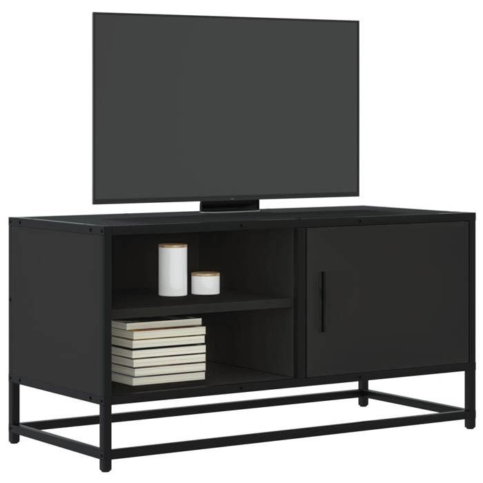 VidaXL Meuble TV noir 80x34,5x40 cm bois d'ingénierie et métal, banc TV, meuble hifi, centre de divertissement, buffet TV, 848819