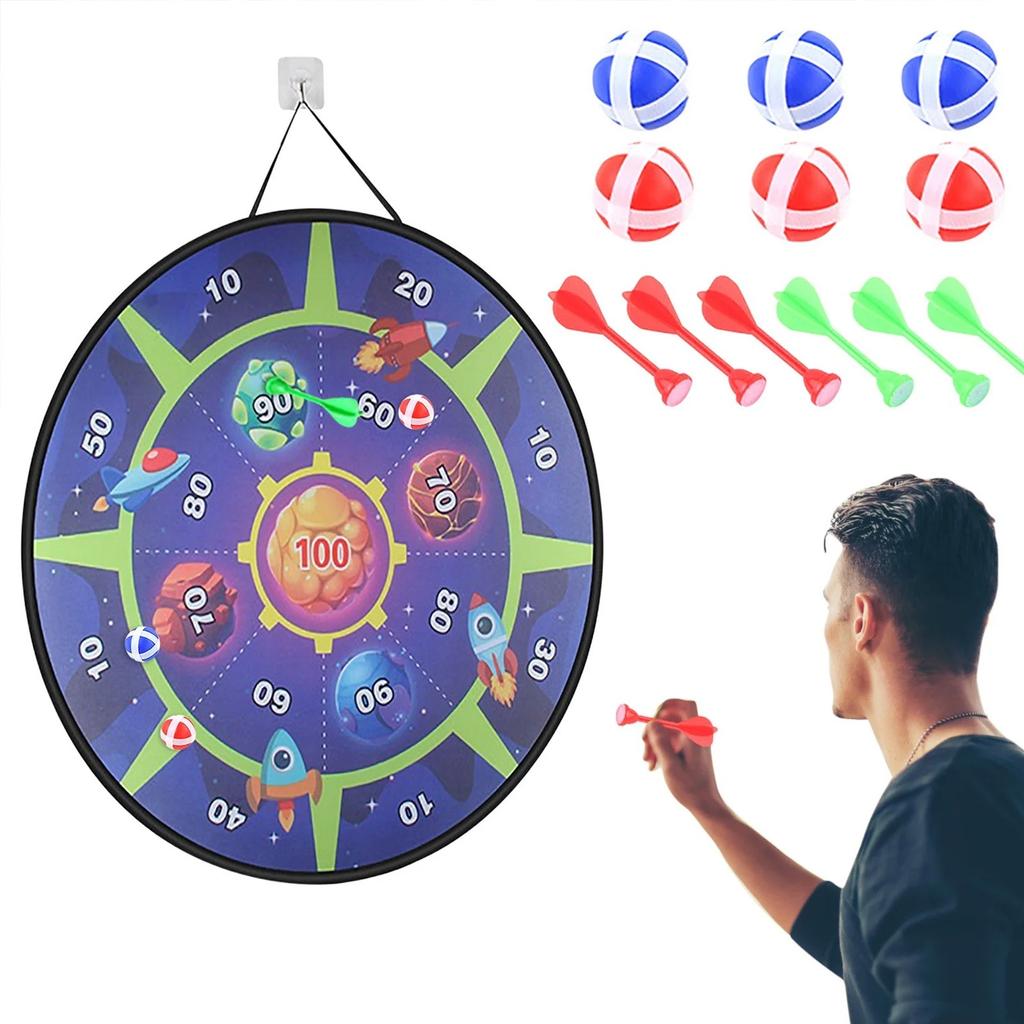28 Zoll große Dartscheibe für Kinder und Jungen, Sport- und Outdoor-Spielzeug für Kinder mit 6 Klebebällen, 6 Dartpfeilen und 2 Haken