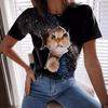 Animal Cat Series 3D Printed T-shirt Summer Round Neck Loose Casual Short Sleeve T-Shirts Women’s