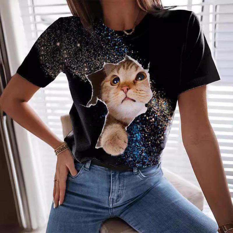 Animal Cat Series 3D Printed T-shirt Summer Round Neck Loose Casual Short Sleeve T-Shirts Women’s
