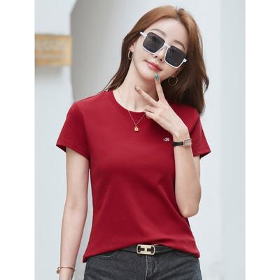 Summer Women's T-Shirt Solid Colour Round Neck Short Sleeve Top