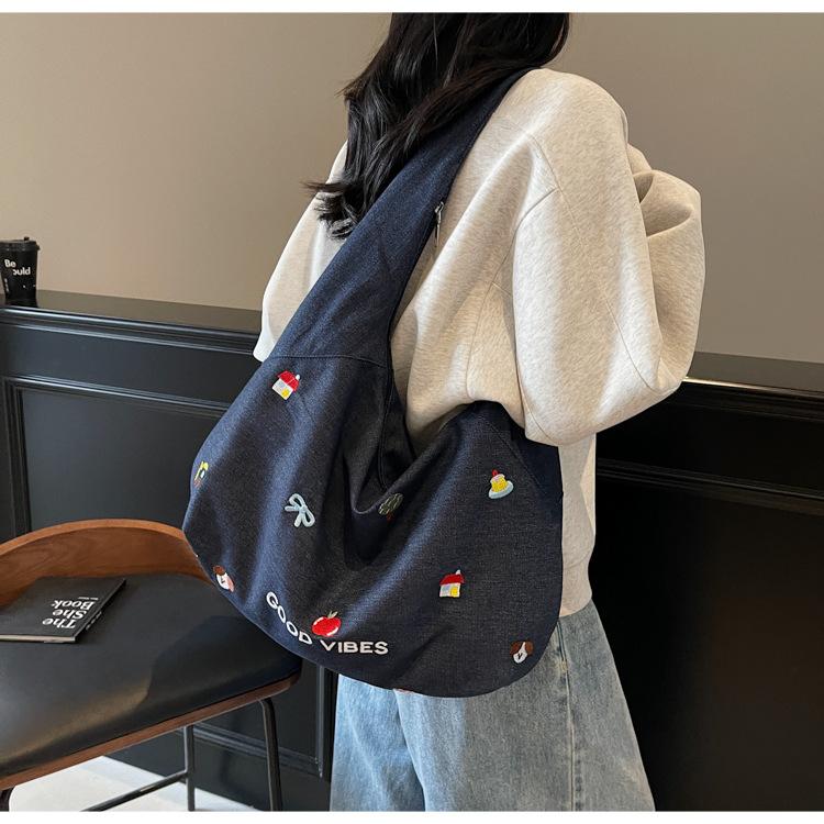 New Casual Crossbody Denim Canvas Bag Women's Large-capacity Shoulder Tote Bag Large Capacity Canvas Tote Bag